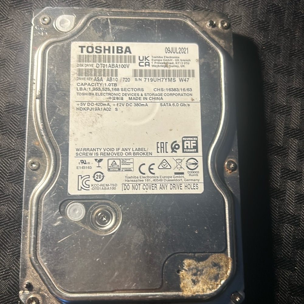Toshiba 1.0TB hard drive